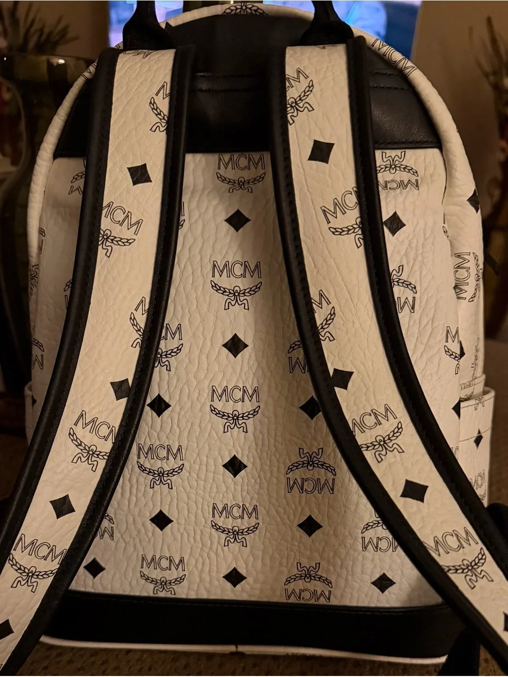 MCM White Visetos Studded Leather medium/large backpack